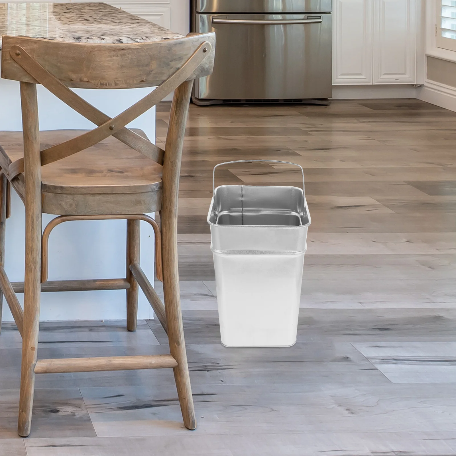 

Stainless Steel Garbage Container Metal Trash Can Large Capacity Portable Handle Multi Use Outdoor Indoor