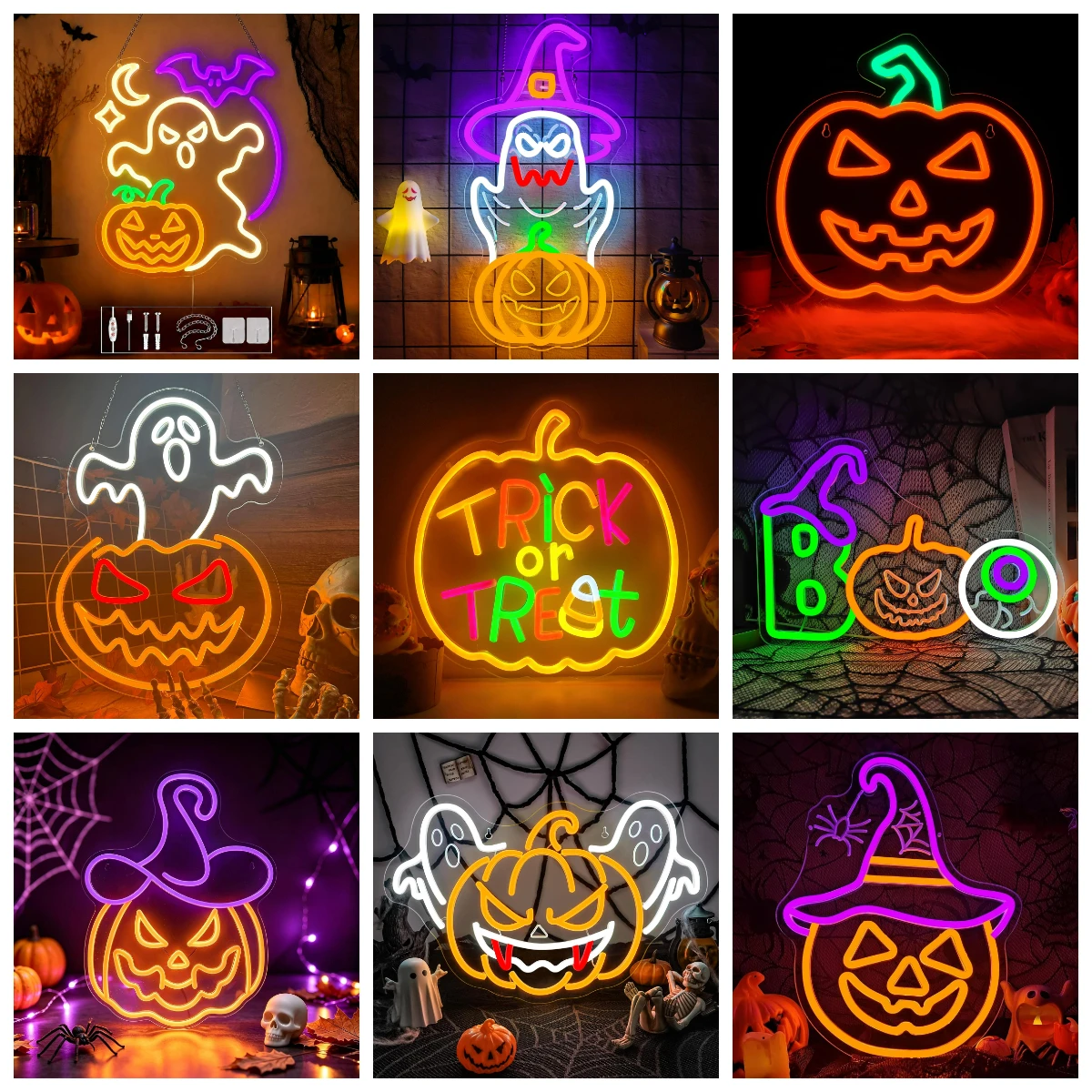 Image of Halloween Neon-Schild USB Kürbis-Neonlicht für Halloween-Party Fenster Veranda Heim-Dekorationen Leuchtendes Schild