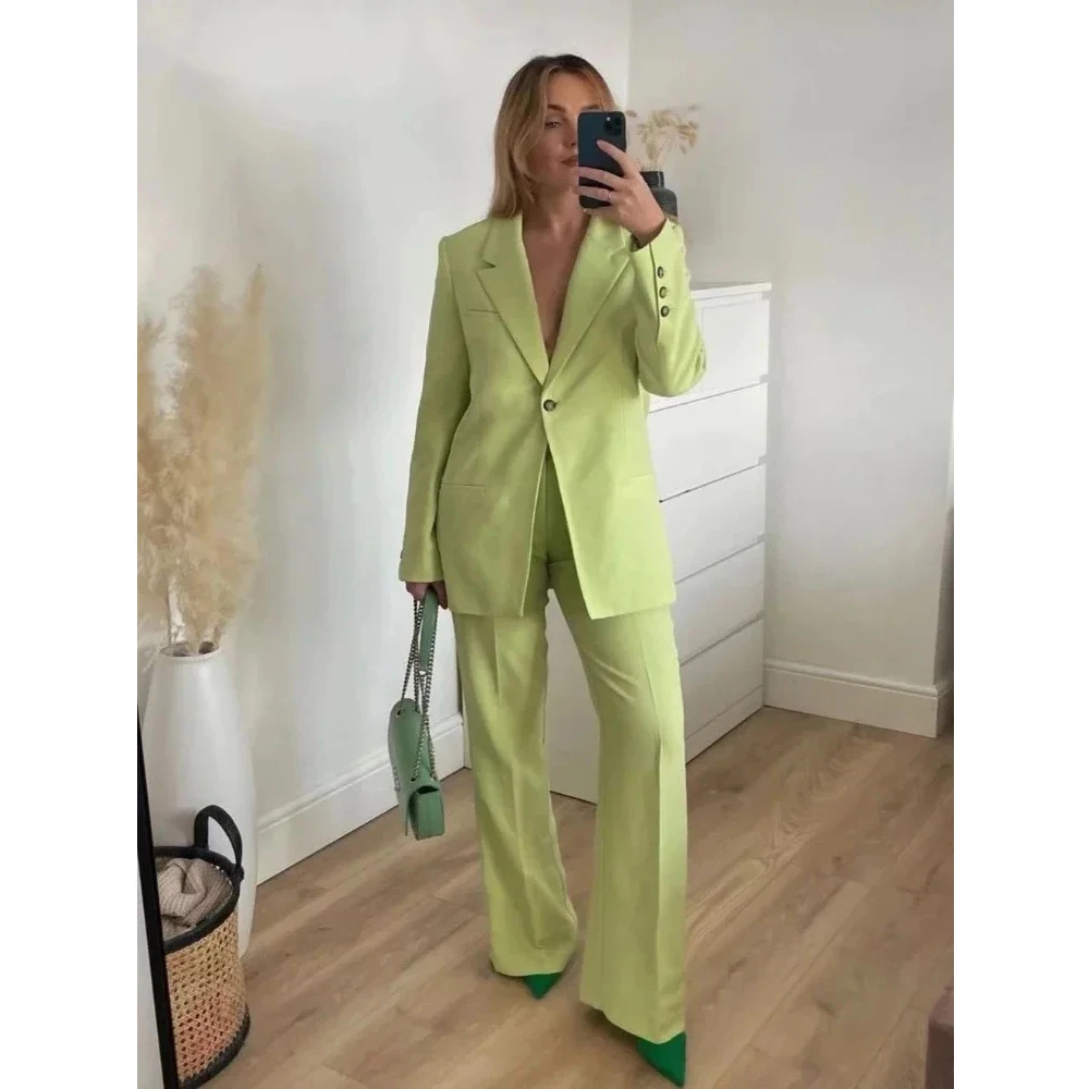 Frauen Anzüge 2-teilig Formale Business Büro Dame Casual Täglichen Outfits Grundlegende Kerbe Revers Einzigen Taste Feste Weibliche Hosen Sets