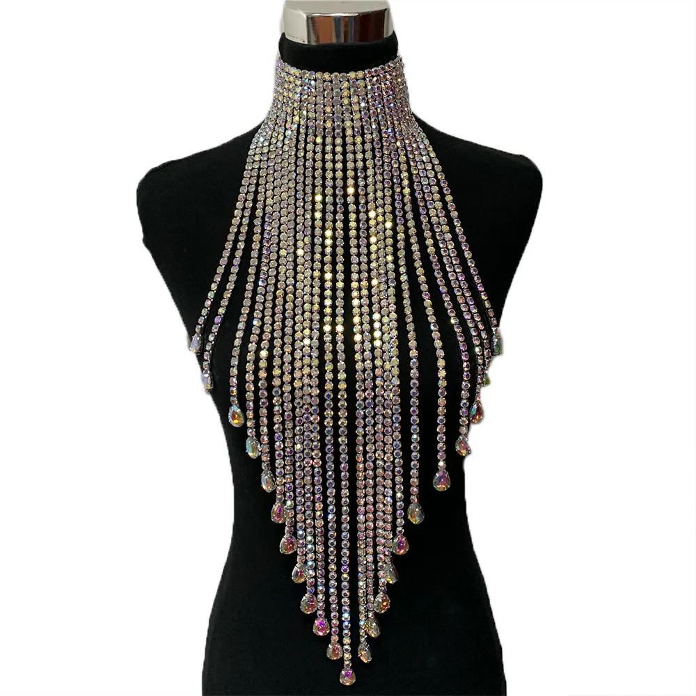 48 cm lange Quaste, an der Taille gehängt, Damen-Halsketten mit Strasssteinen, SS28, Glas-Edelsteine, riesiger Schmuck, modischer Halsband – Detail 5