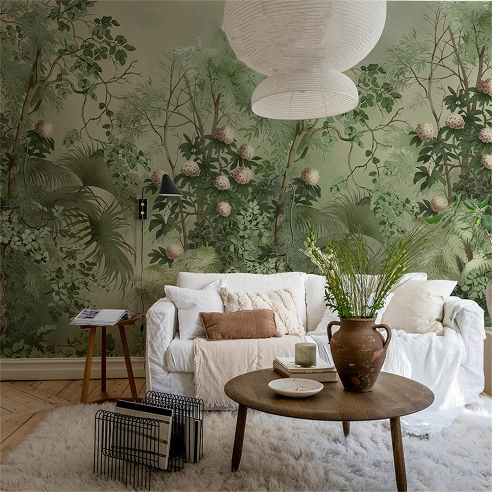 Custom Retro Forest wall paper princess room wall stickers wall art wallpaper for living room clothing home 3D store decoration