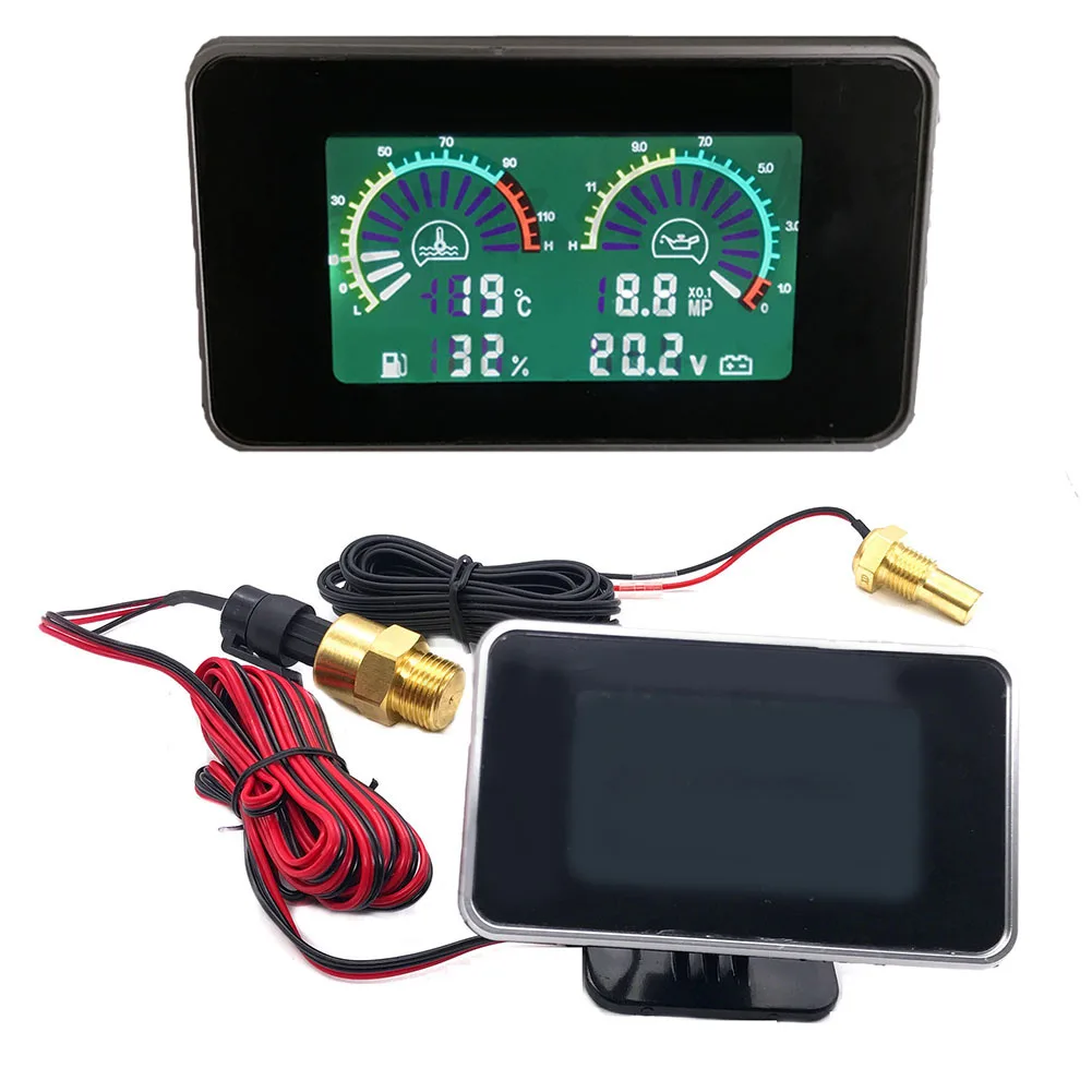 4 In 1 LCD Car Digital Oil Pressure Gauge Voltmeter Fuel Level Meter Oil Pressure Sensor + Water Temperature Sensor Car Supplies