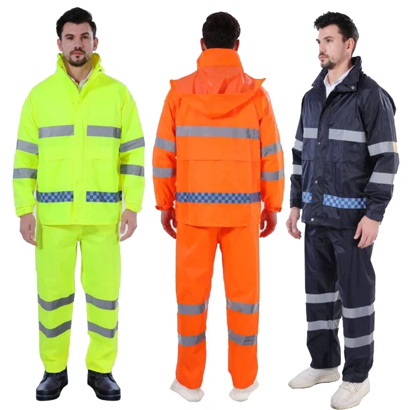 

Reflective Jacket and Pants Men Work Waterproof Reflective Outdoor Rain Suit Construction Work Wear