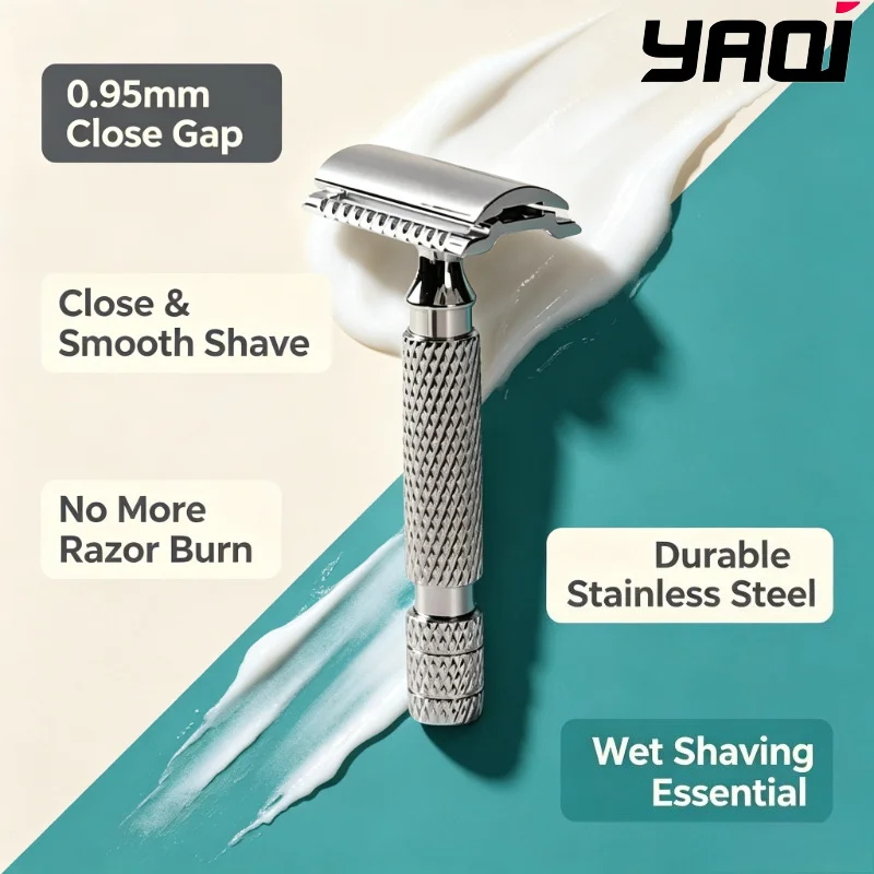 2026 YAQI PILOT Stainless Steel Safety Razor -  0.95mm Blade gap Durable Professional Men's Grooming Shaving Tool