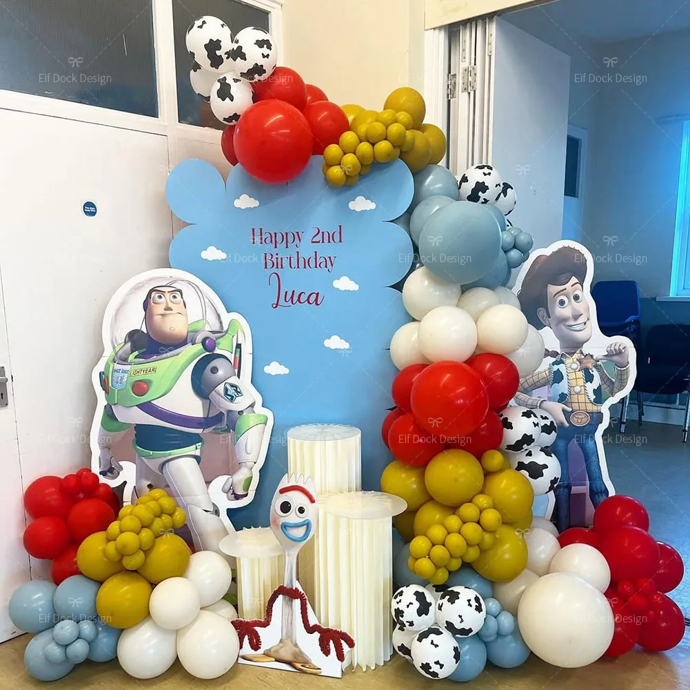 

1 комплект, мультяшный Базз Лайтер, история игрушек, воздушный шар, гирлянда, арочный набор для детей, день рождения, красный, желтый, латексные шары, украшения, подарки