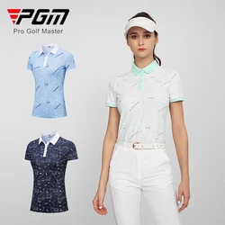 PGM Women Short Sleeve Golf T-shirt Female Breathable Printing Tops Ladies Quick Dry Polo T-shirt Summer Casual Golf Clothing