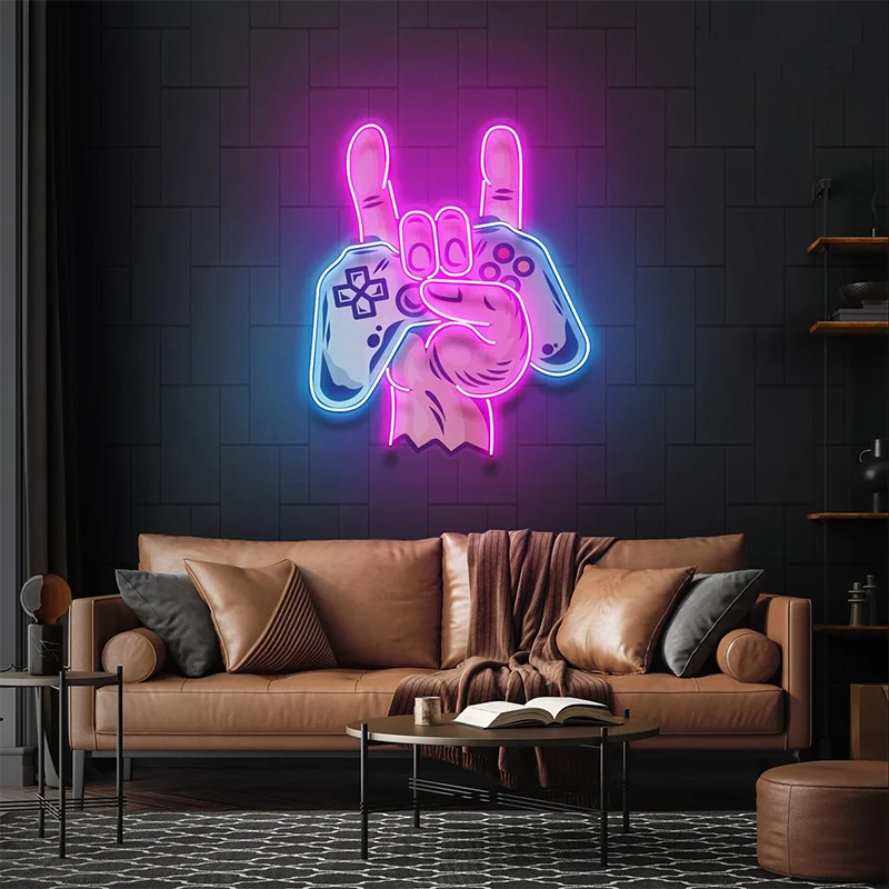 Imagem -03 - Game Hand Neon Light Sign Neon Art Works Neon Sign Casa Sala de Jogos Decoração de Parede