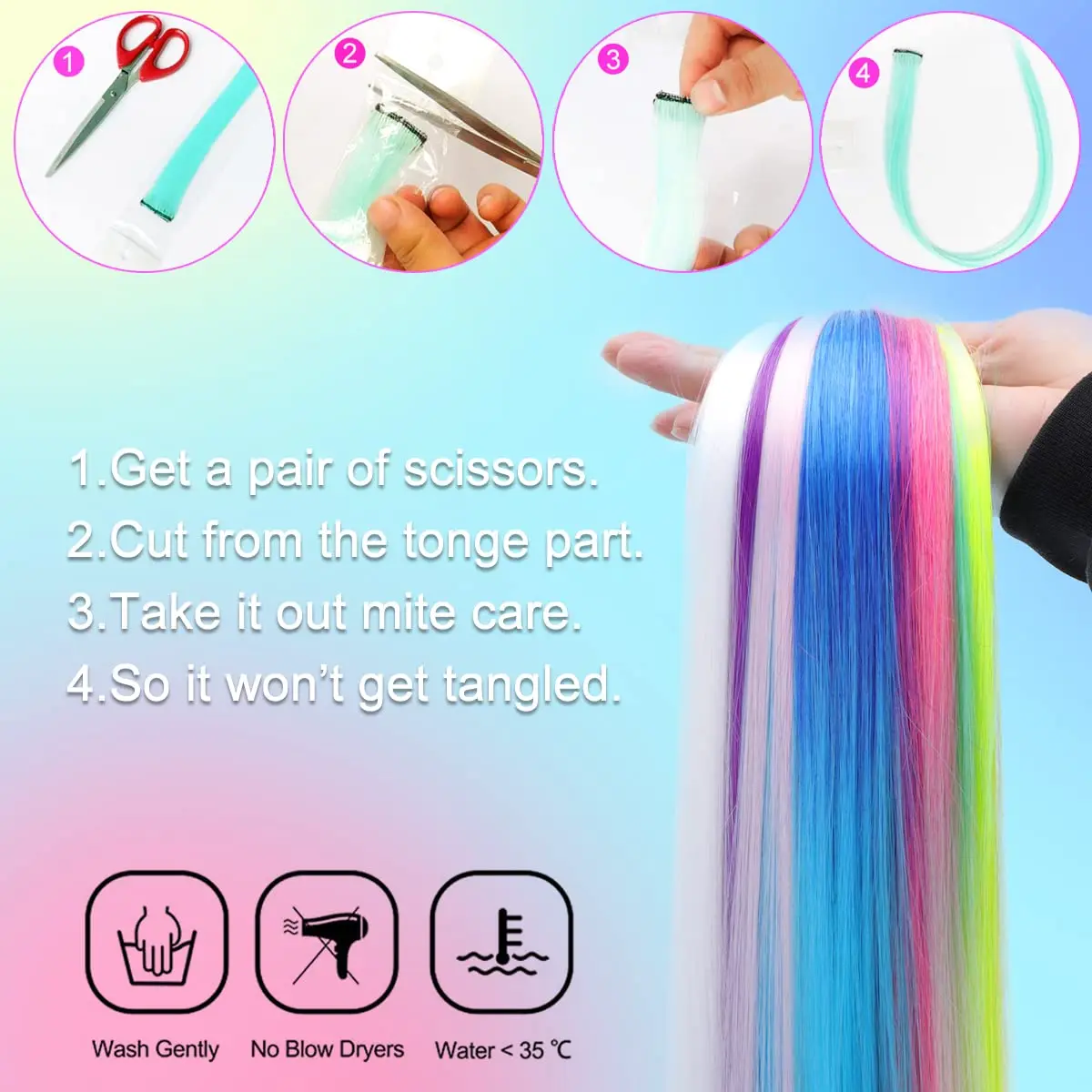 Extensions de Cheveux Synthétiques Colorés Violets, à réinitialisation, Arc-en-ciel, Cadeaux pour Enfants et Femmes, 10 Pièces