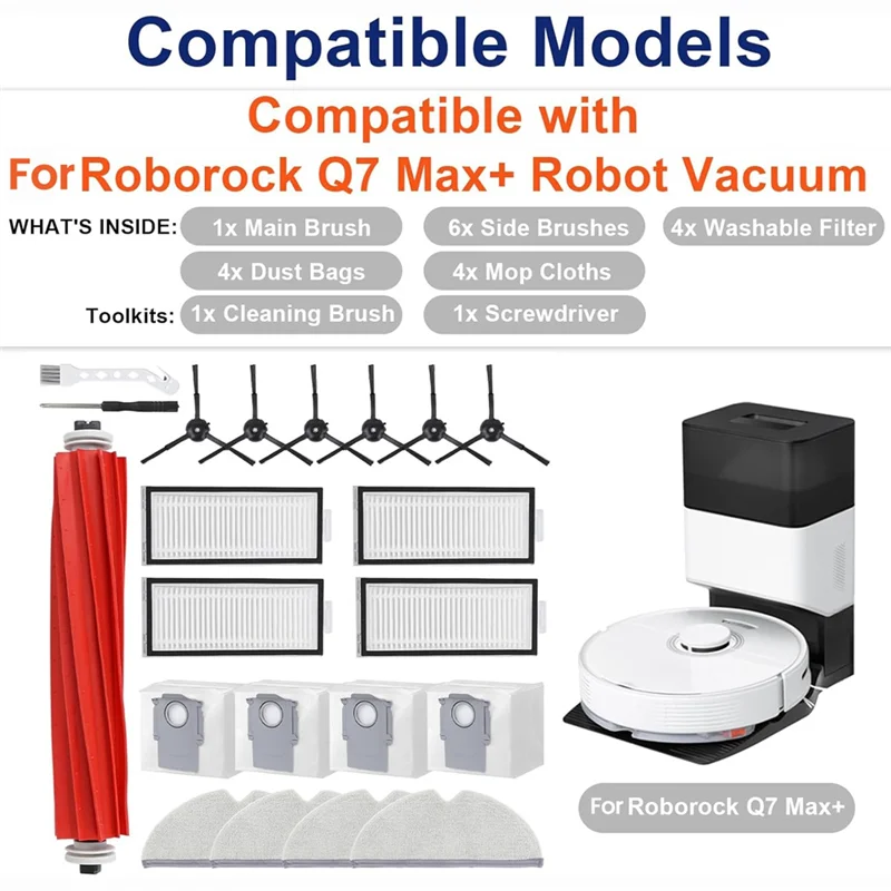AT28-Kit de accesorios para Roborock Q7 Max + piezas de repuesto de Robot aspirador bolsas de fregona con filtro de Cepillo Lateral principal