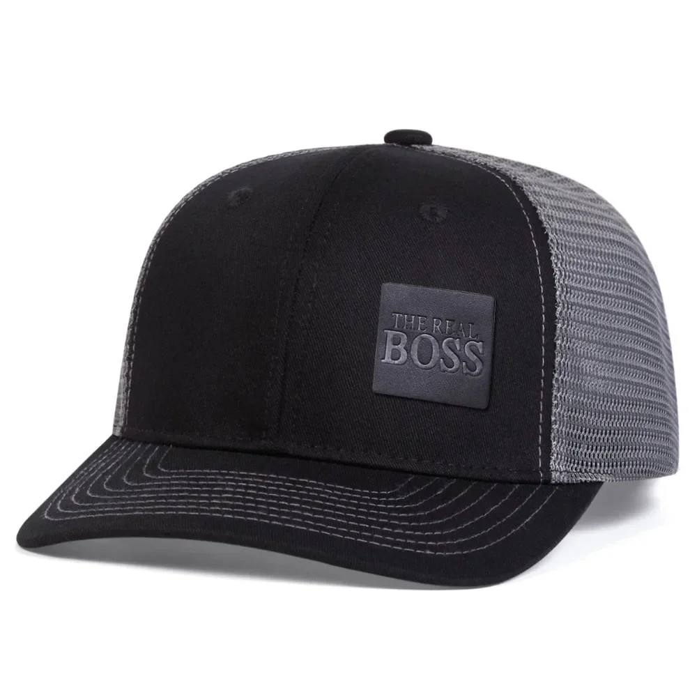 قبعة بيسبول The REAL BOSS للجنسين، قبعة شمس جلدية قابلة للتعديل للاستخدام الخارجي، كاجوال للصيف والربيع، واقي من الشمس قابل للتنفس