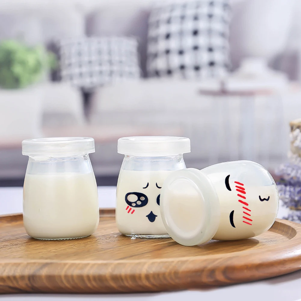 6pcs 150ml Pudding Bottle Glass Bread Store Cute Heat-Resistant Yogurt Containers Milk Cup Jelly Jar For Home Shop