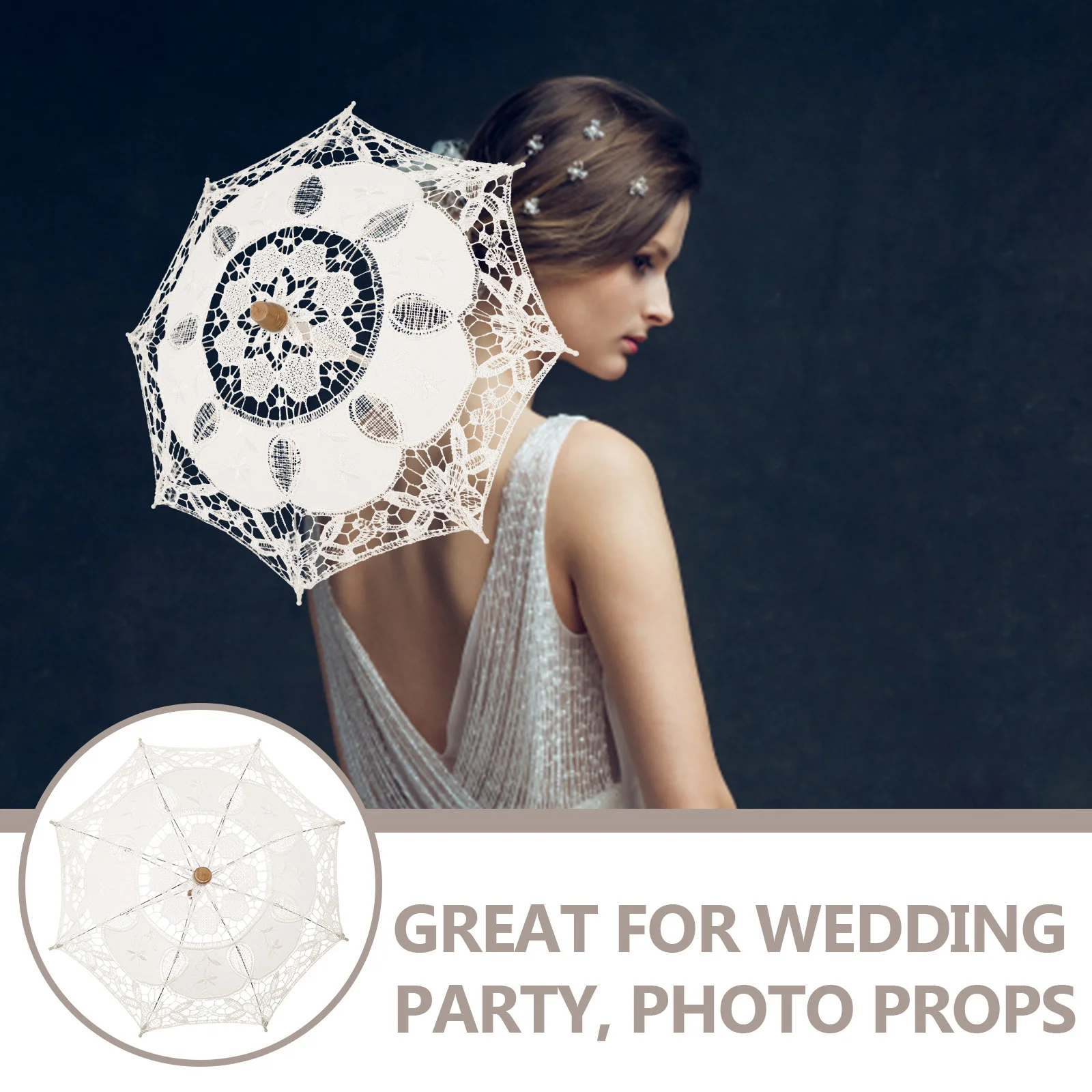 

Lace Umbrella Wedding Parasol Prop Bridal Costume Accessory Lightweight Elegant Umbrella Wooden H Embroidery Cotton