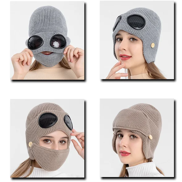 Winter Knitted Balaclava Hat with Mask for Men Women Windproof Cold Proof Thickened Ear Protection for Outdoor Cycling Skiing