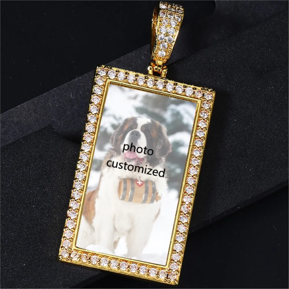 Memory Rectangle Photo Custom Necklace For Women Men Full Zircon Image Pendant Neck Chain Hiphop Jewelry Family Anniversary Gift