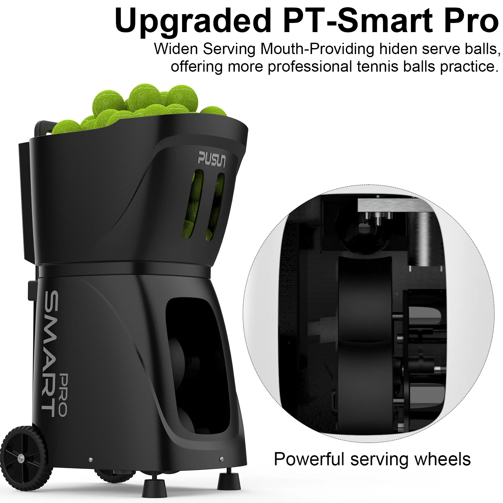 PT-SMART PRO New Arrivals PUSUN Tennis Ball Machine Launcher Equipment For Training Practice With APP Remote Control.
