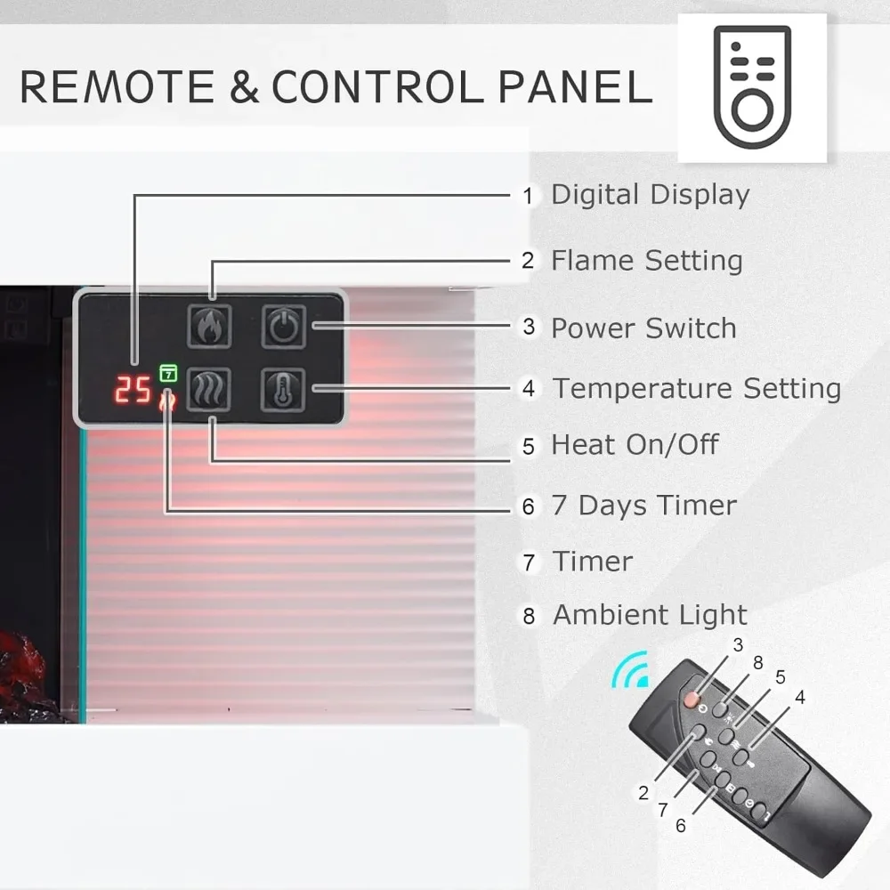 벽걸이 전기 벽난로 올인원, 멀티 앰비언트 라이트 색상, 리모컨, 1500W 히터, 44 인치