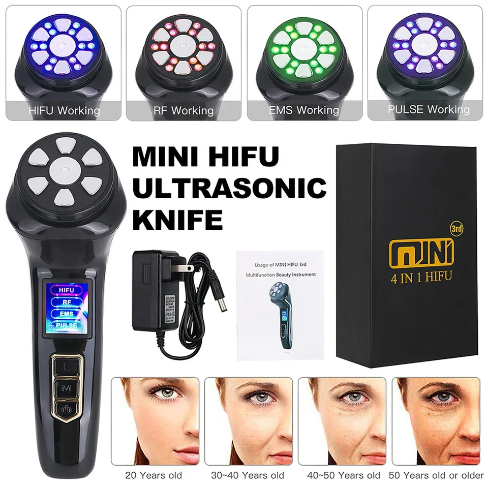ミニ 4 IN 1 アンチエイジングマシンポータブル RF 超音波アンチエイジングツールしわ除去フェイスリフティング治療スキンケア