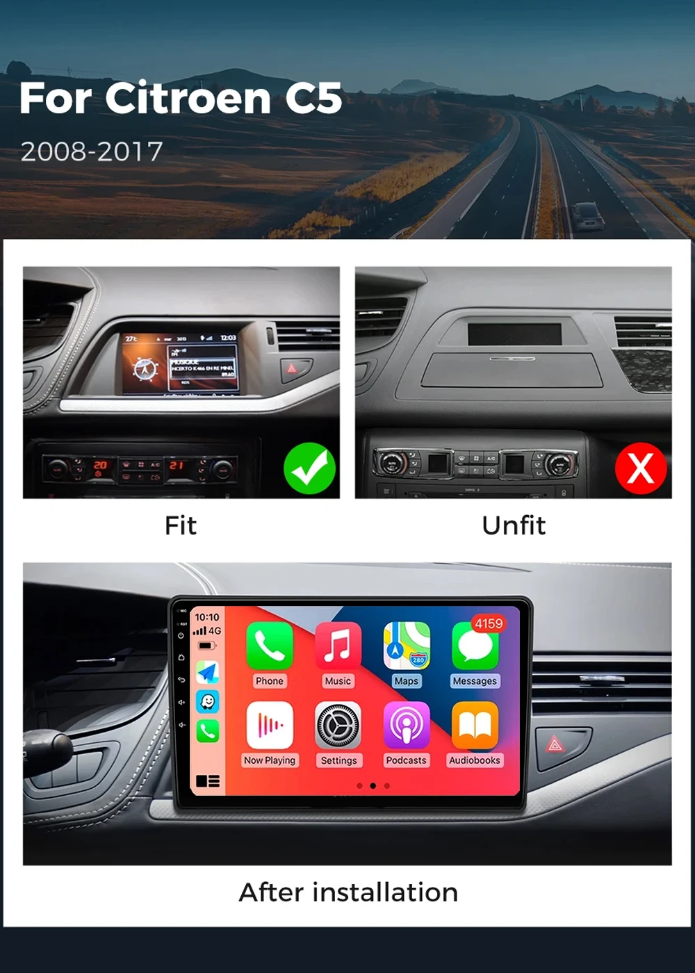 For Citroen C5 2008 2009 2010 2011-2017 Carplay Auto Android 14 Car Radio Multimedia Video Player Navigation No 2Din 2 Din DVD