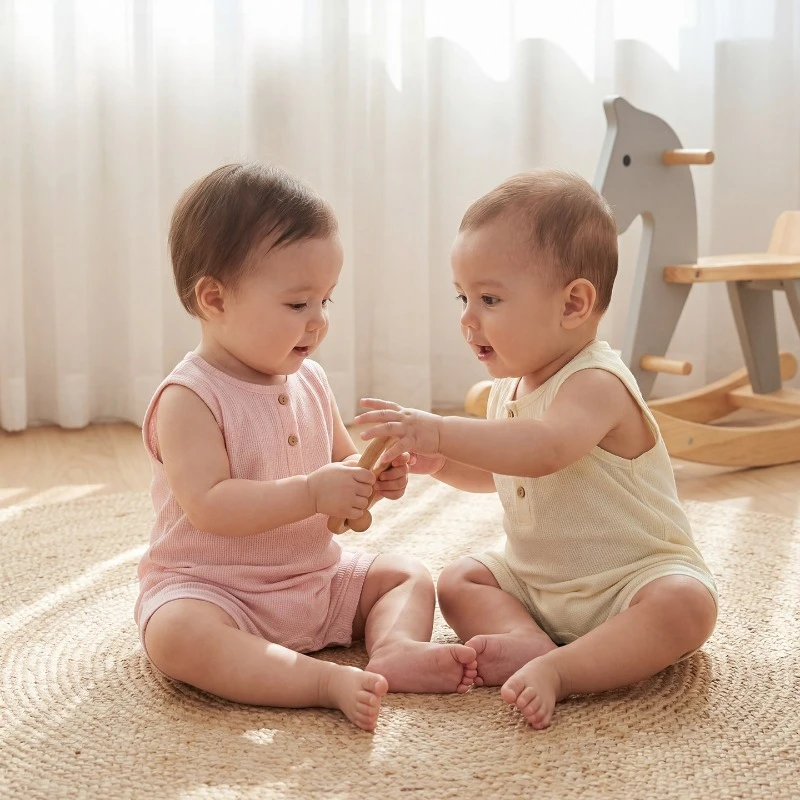 Baby Waffle Knit Romper Sleeveless Summer 2026 New Organic Cotton Toddler Breathable Soft Jumpsuit One-Piece Baby Clothes