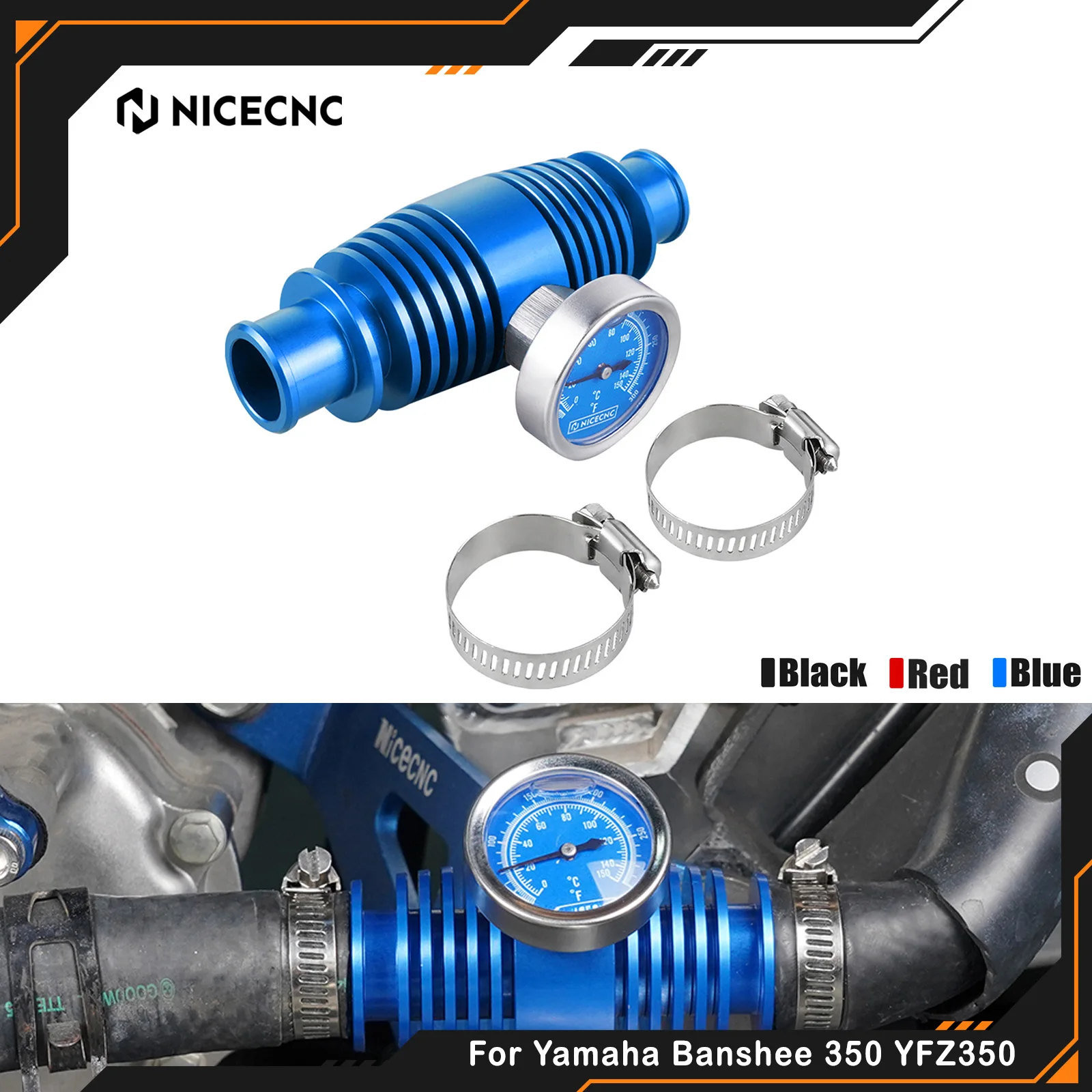 NICECNC - Radiador Universal en Línea con Indicador de Temperatura para Yamaha Raptor 700 YFZ450, Honda TRX, Suzuki, Kawasaki
