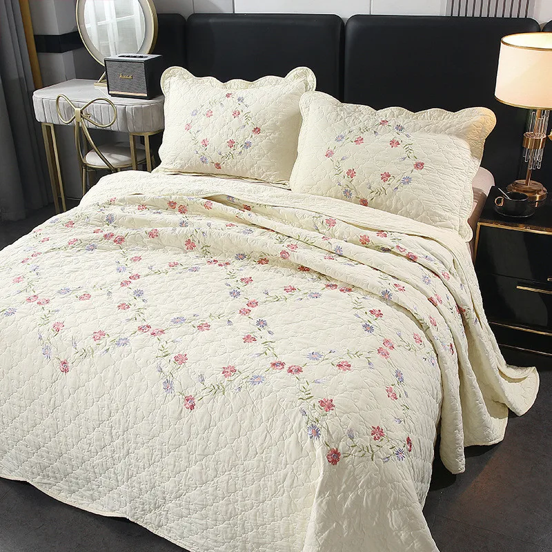 Embroidery Bedspread on The Bed Linen Cotton Quilt Set 3pcs Home Quilted Summer Blanket Coverlet Double Bed Cover Mattress Cover