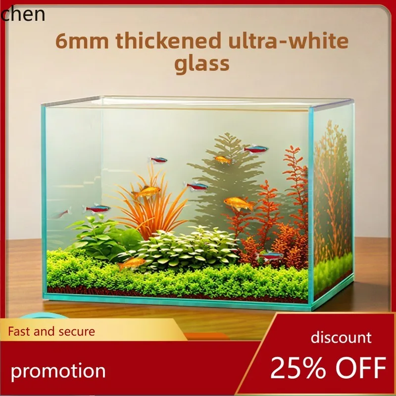

CZ Fish Tank Thickened Golden Crystal Ultra White Glass Tank Desktop Bare Stream Ecological Grass Tank Wholesale