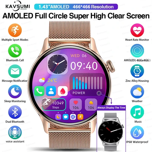 Imagen 2 del producto Reloj inteligente para mujer, pantalla AMOLED, siempre visualización del tiempo, NFC, IP68, resistente al agua, llamada deportiva, reloj inteligente para mujer, esfera personalizada