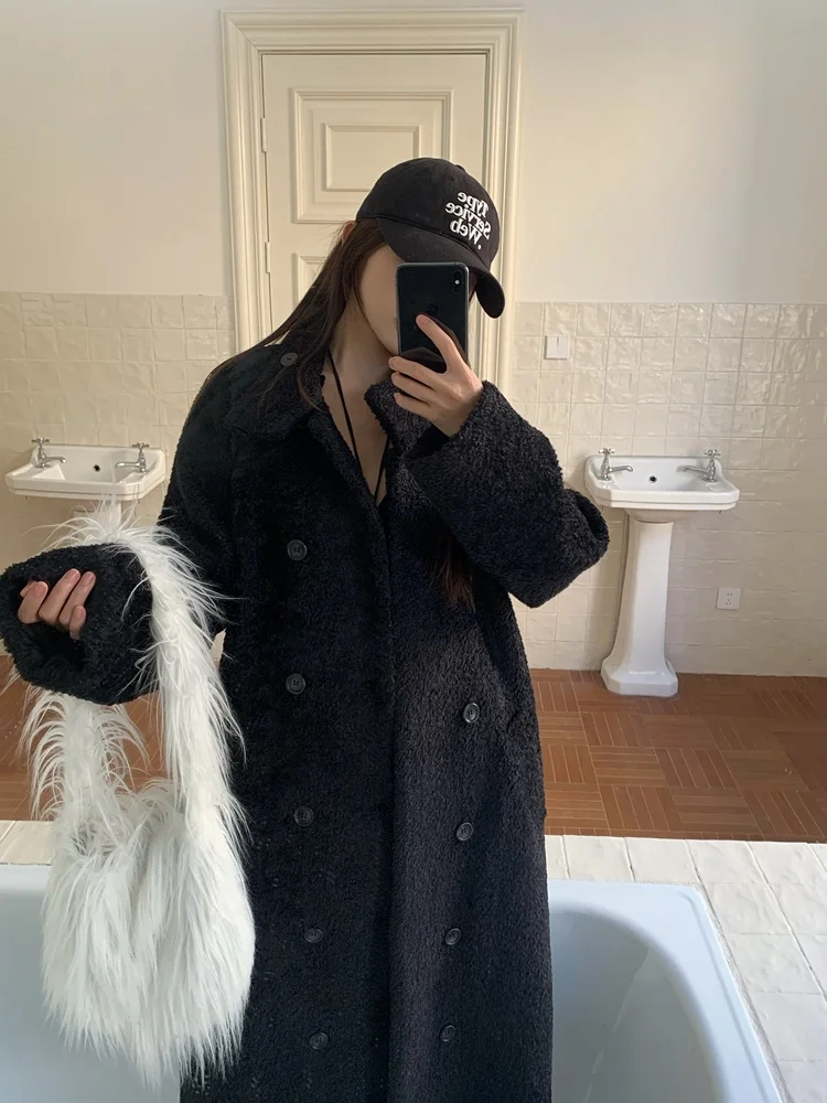 

Двустороннее шерстяное пальто Vcansy, длинное, с двубортной застежкой, прямого кроя, с длинными рукавами, воротником-стойкой, для зимы, в уличном стиле