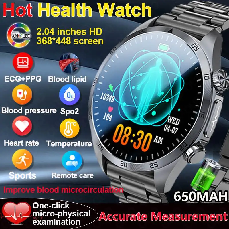 

New Micro Physical Examination Blood Fats Uric Acid Blood Pressure Smart Watch ECG+PPG Laser Therapy BT Call Smart Watch Men