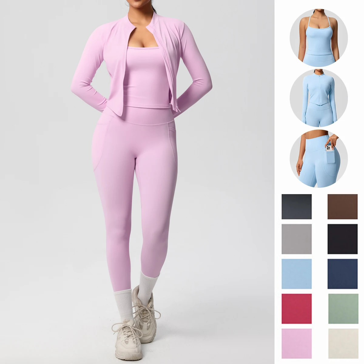 3PCS/Set High Waisted Peach Butt Yoga Pants Strap Vest Yoga Coat Set High Strength Workout Sports Fitness Clothing Yoga Set