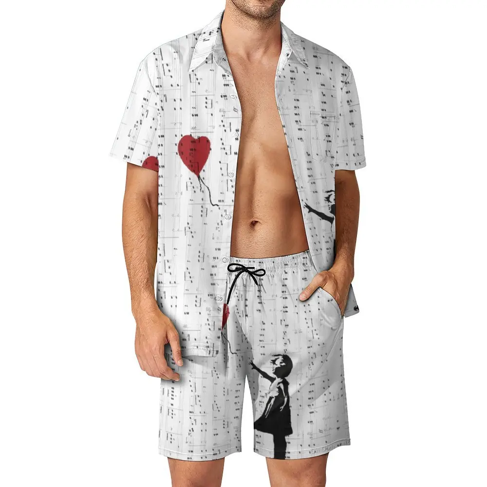 Girl With A Red Balloon Men's Beach Suit Funny 2 Pieces Pantdress  top Quality  Running Eur Size