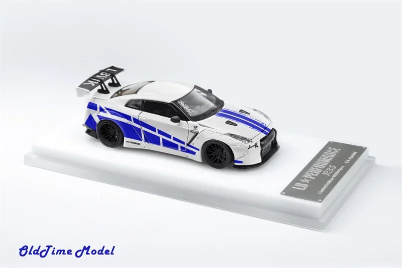 

OLD TIME 1:64 GT-R R35 LB1.0 FNF White with Blue Strips limited 999 Diecast Model Car