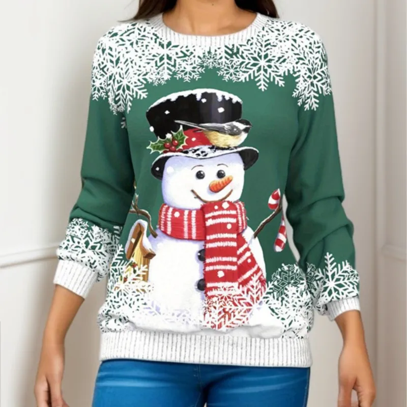 Women's Sweatshirts New Christmas Printing Long Sleeve Round Neck Fashion Casual Loose Vintage Commuting Ladies Pullover In 2024