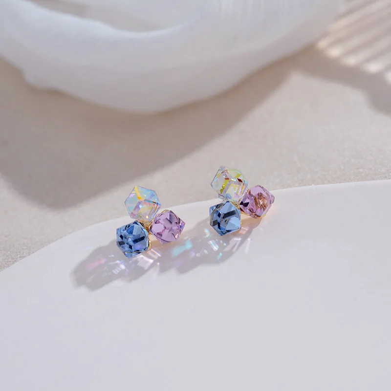 Delicate Crystal Geometric Box Stud Earrings for Women Elegant  Earrings