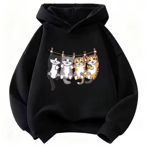 Funny Climb Cat Design Hoodie Children's Sweatshirt Cute Hoody for Boys Girls Autumn Spring Casual Hoodies Graphic