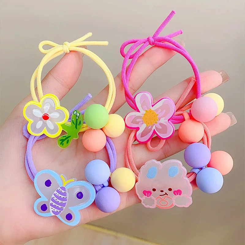 Summer Cartoon Does Not Hurt Hair Head Rope High Elasticity Sweet Girl Heart Graffiti Flowers Little Girl Ponytail Ball Wholesal