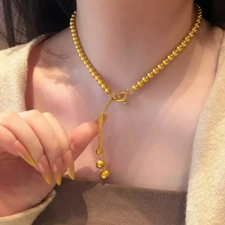 Red book network red light luxury retro Nanyang  beads fringe necklace shop sand  love ot button 9999gold