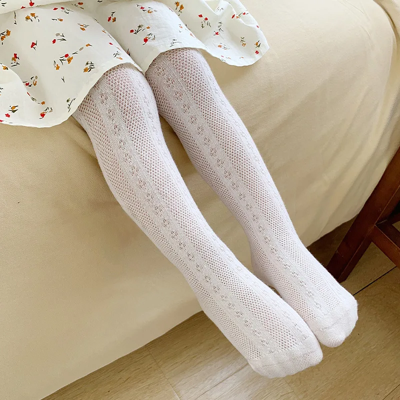 

2022 Summer Toddler Baby Pantyhose Cotton Soft Hollow Mesh Breathable White Kids Girls Tights Casual Fashion Princess Stockings