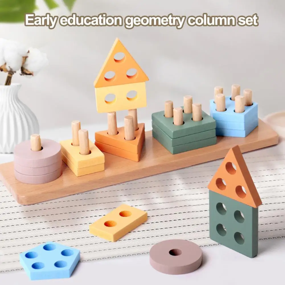 Colorful Shape Sorting Toy Develop Fine Motor Skills Wood Stand with 20 Building Blocks for Toddlers