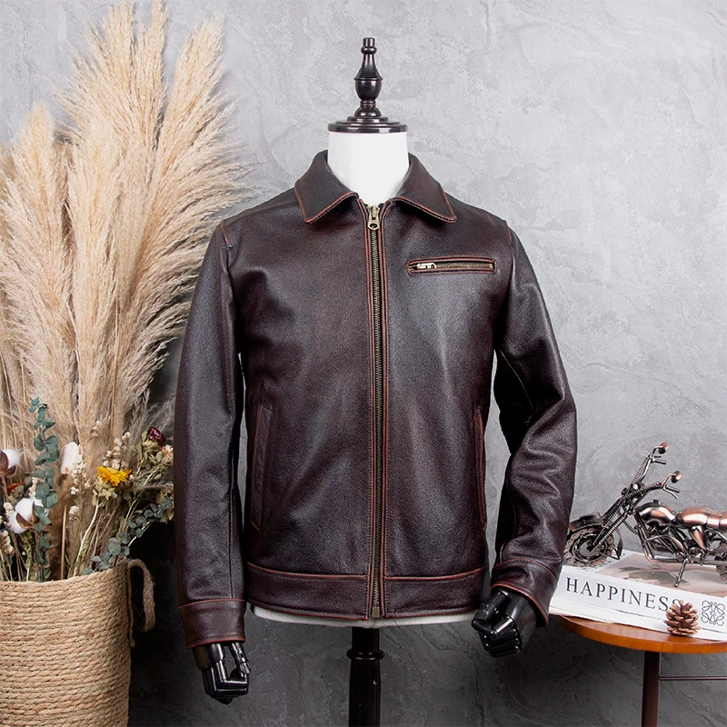 

Classic 930 American Retro Workwear Top Layer Cowhide Motorcycle Jaet Men's ort Sle Faion Urban Leisure Busin Casual