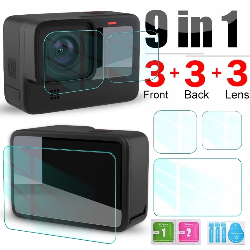 1-9Pcs HD Tempered Glass Screen Protector for GoPro Hero 12 11 10 9 Black Camera Lens Protective Film Front Back Screen Glass