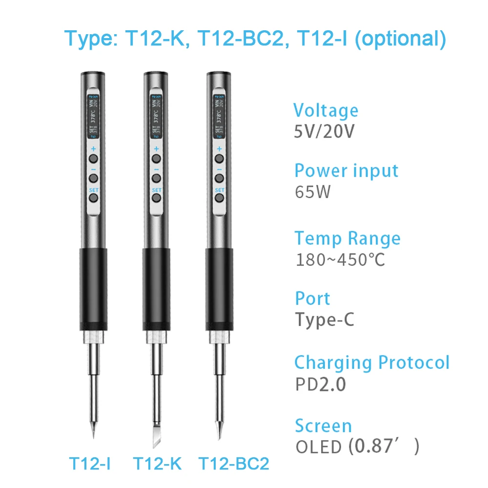 PTS100 T12 PD 65W Smart Electric Soldering Iron Solder Welding Station CNC Metal Body OLED Display Temperature Adjustable Type-C