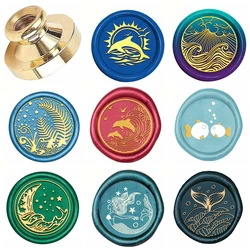Marine life theme Wax Seal Stamp Retro Sealing Wax Stamp Dolphin, Wave pattern Removable Brass Head for Envelope Card Package