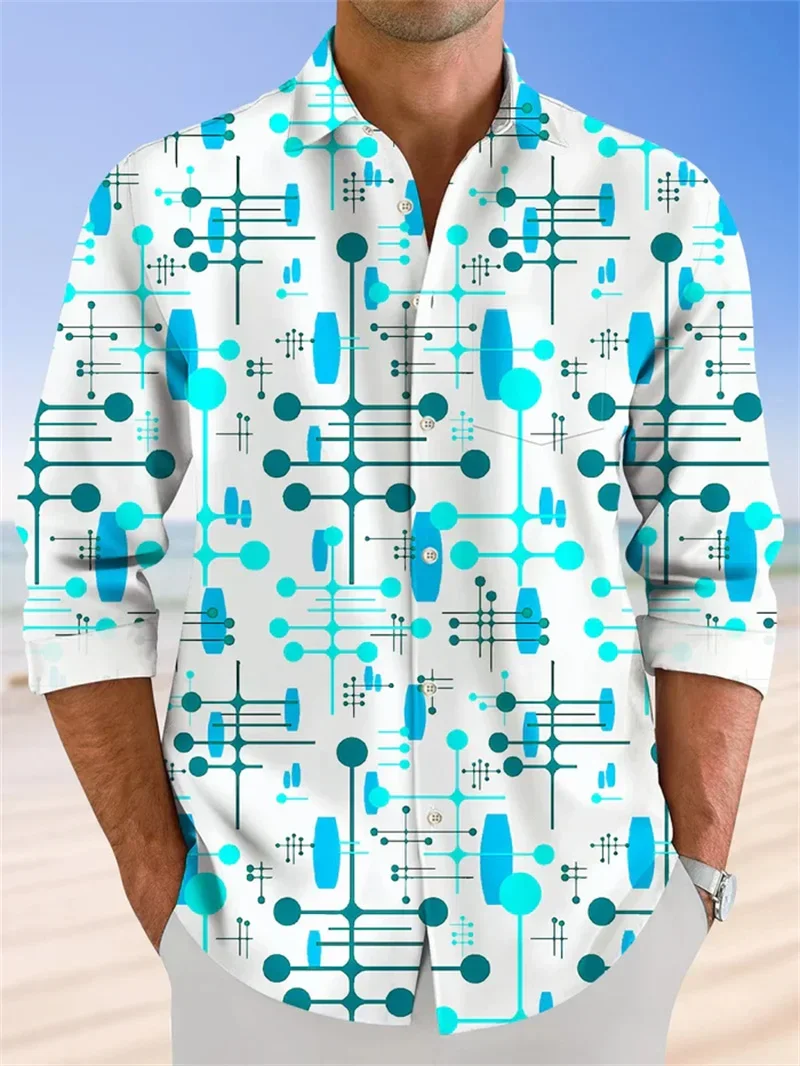 Men Colorful 3D Printed Rendering Fashion Print Single Breasted Long Sleeved Shirt Casual Shirt Loose Collar Long Sleeved Shirt