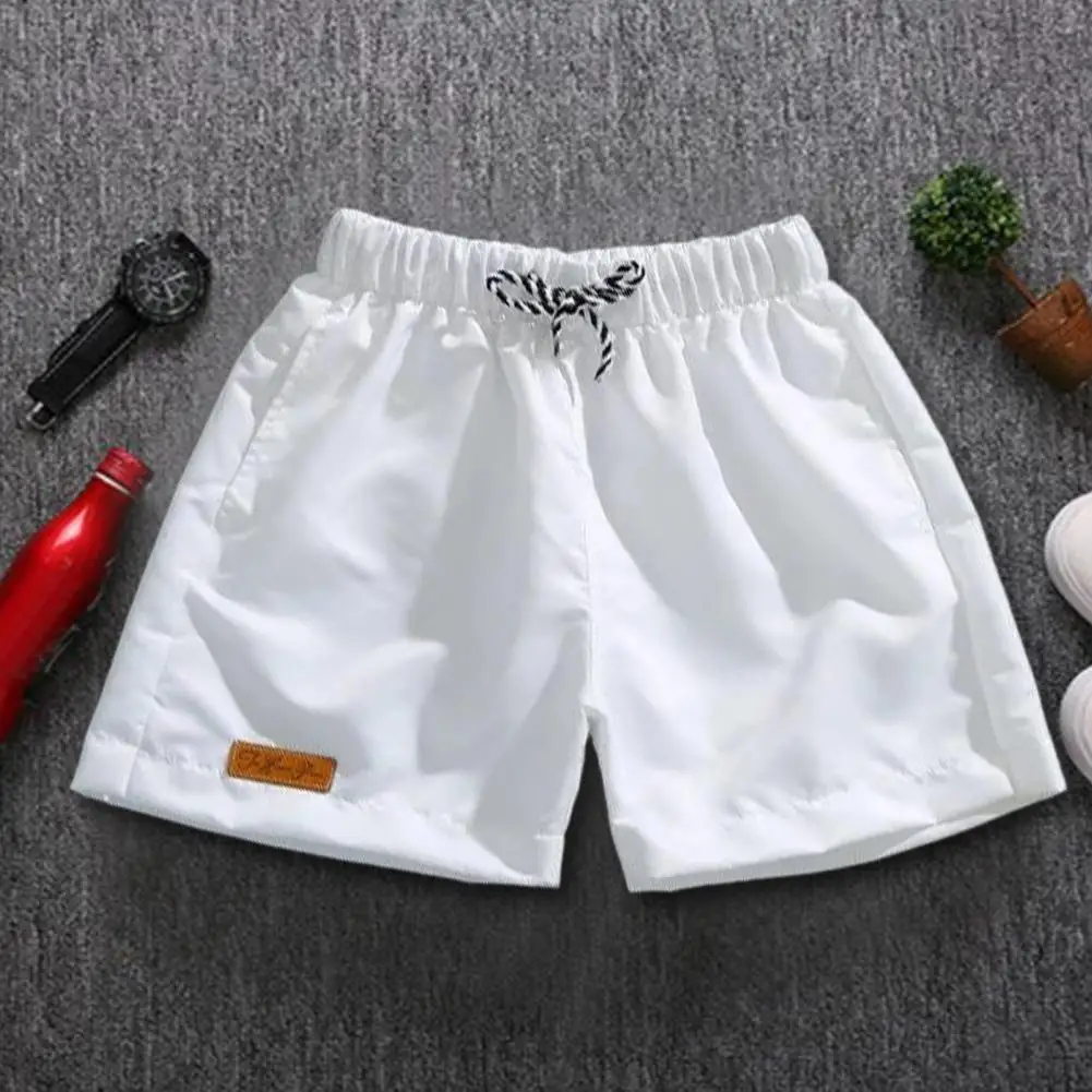 Logo Print Solid Color Shorts For Men Beach Casual Shorts Drawstring Pockets Wide Leg Shorts Waist Tie Loose Sports Sweatpants