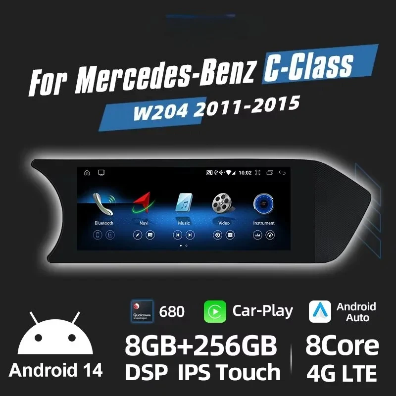2025 New Android 14 Auto Radio Carplay For Mercedes C Class W204 2011-2014 Car Multimed Player Screen BT WIFI Stereo GPS Navi