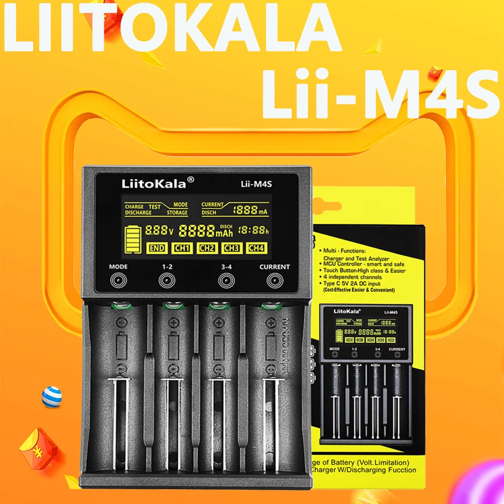 LiitoKala Lii-M4S 18650 Smart Charger LCD Display for 26650 21700 32650 20700 21700 16340 AA AAA battery
