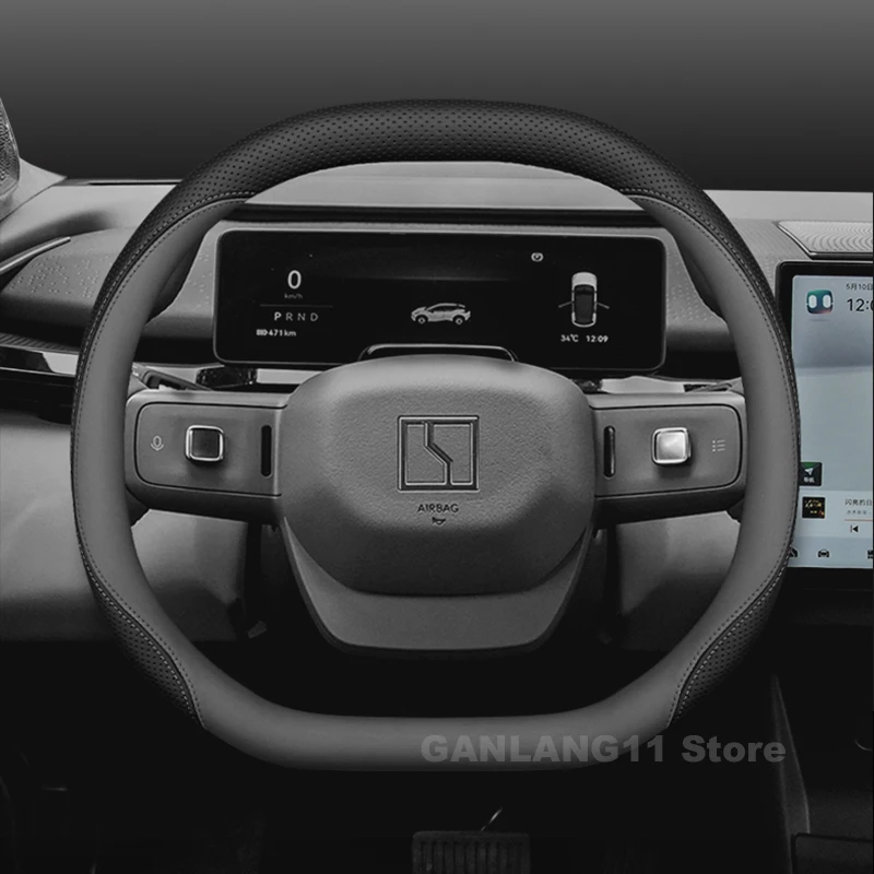 

Leather Car Steering Wheel Cover For ZEEKR 001 2023 2024 2025 Double D-type Anti slip Auto Steering Wheel ZEEKR 001 Accessories