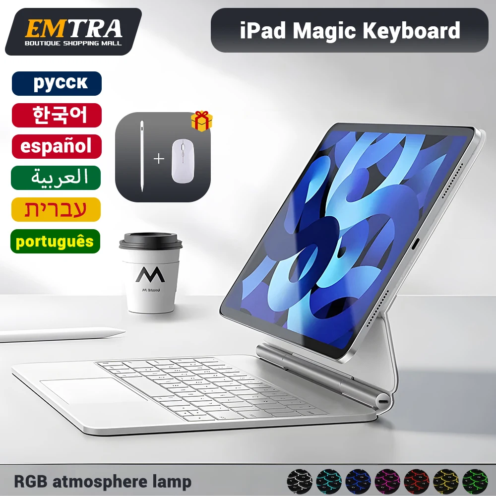 Imagem -01 - Teclado Emtra Backlight Magic Capa para Ipad Pro 11 12 12.9 Air Air 10.9 Ipad 10th Generation 2023 2023 2023 teclado emtra backlight magic capa para ipad pro 11 12 129 air air 109 ipad 10th generation 2023 2023 2023 01