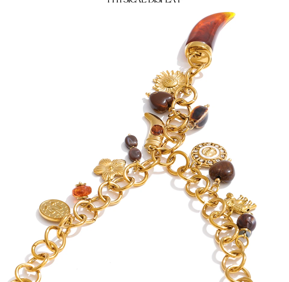 Yhpup Neues Design Edelstahl Acryl Blume Horn Charms Anhänger Statement Halskette 18K Gold PVD vergoldet Ästhetischer Schmuck – Detail 7